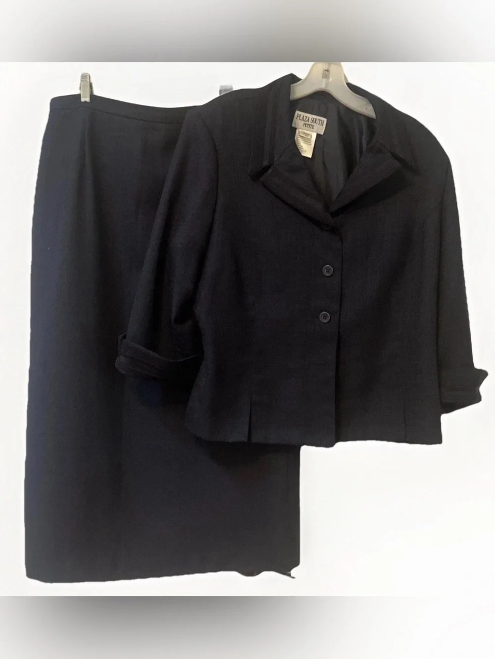 Plaza South Petite 16P Navy Blue Textured Skirt Suit